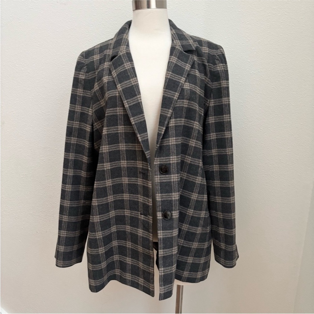Madewell Plaid Oversized Blazer Dorset Windowpane Wool Gray Brown Size Xxl - Picture 6 of 13